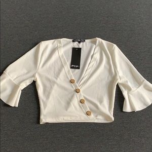 NastyGal White Cropped Top with fun sleeves